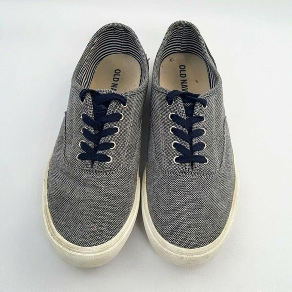 Old Navy Men's Canvas Athletic Boat Shoes Denim Chambray Lace Up Size 9 Gray - Picture 3 of 10